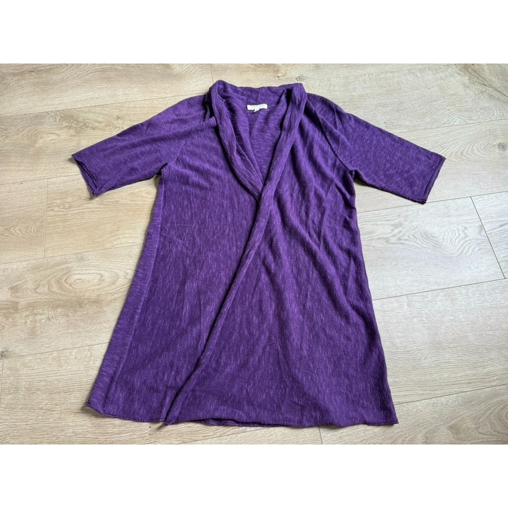 EUC Eileen Fisher purple open knit short sleeve cardigan linen blend size MP